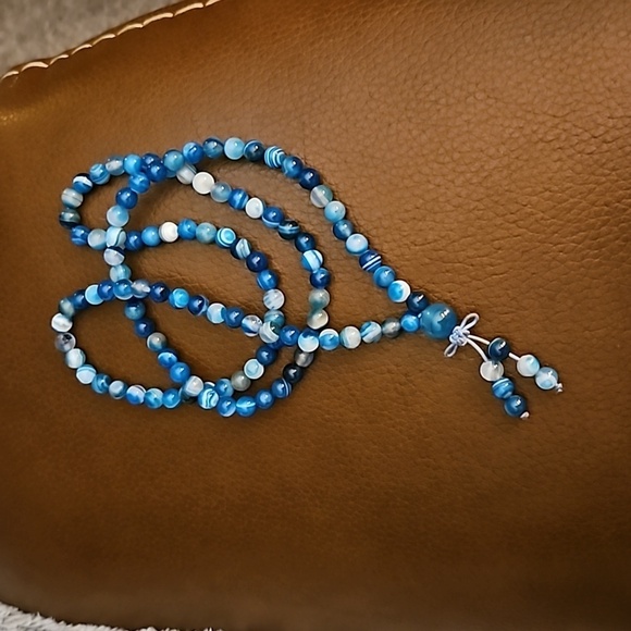 3/$30 Blue Agate Buddhist 108 Prayer Mala Stretchy Bracelet Necklace - Picture 2 of 5